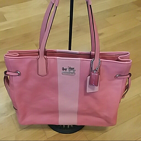 Coach Handbags - Coach chelsea leather stripe charlie tote coral